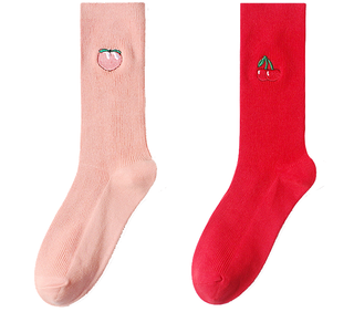 Custom Double Cylinder Embroidery Fashion Ribbed Women Cotton Socks